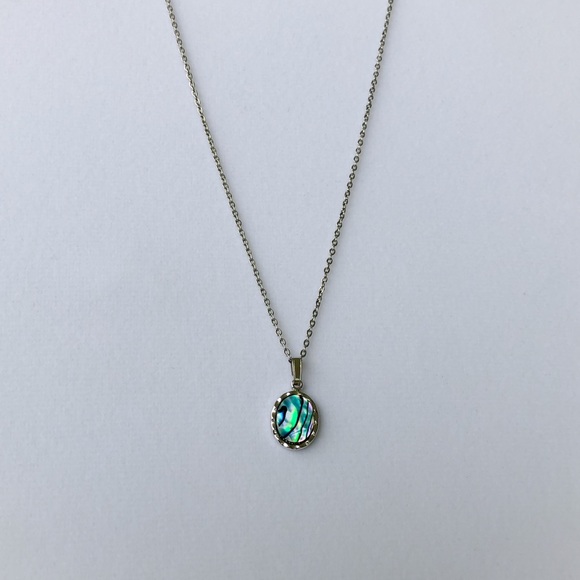 Dainty Silver Abalone Pendant Necklace - Picture 7 of 10